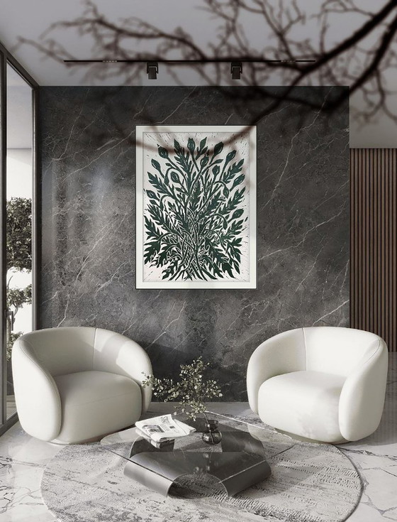 Image 1 of Papaverbladeren - A3 Botanische Linosnede Print