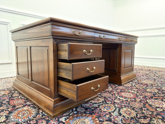 Grande Scrivania da Partner Inglese – Scrivanie, Leather, Wood (photo 13 of 20)