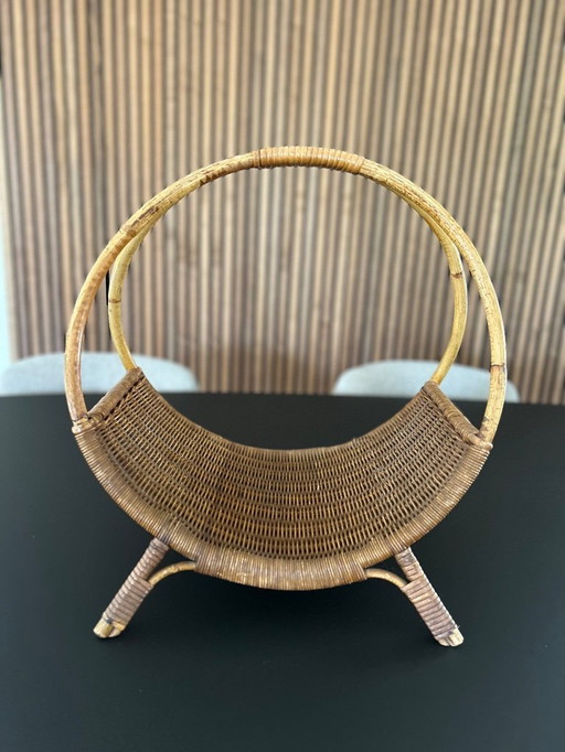 Vintage rotan en bamboe lectuurbak/krantenbak