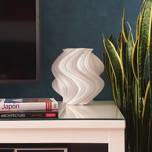 Lampe Fractal Wave - Lampe de table organique imprimée en 3D avec du plastique recyclé blanc