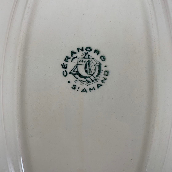 Image 1 of Kleines St. Amand Ceranor-Geschirr, dunkelgrünes Blumenmuster