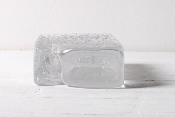 Image 1 of Mid-century Single Flower Textured Glass Block Bud Vase / Solifleur / Germany / 1960s