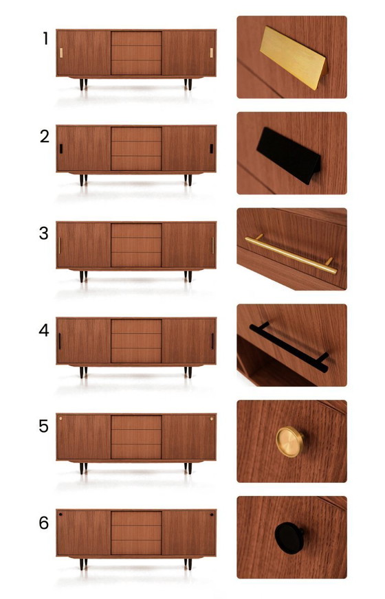 Image 1 of Dressoir gebeitst teak T-S05 schuifdeur en 3 laden