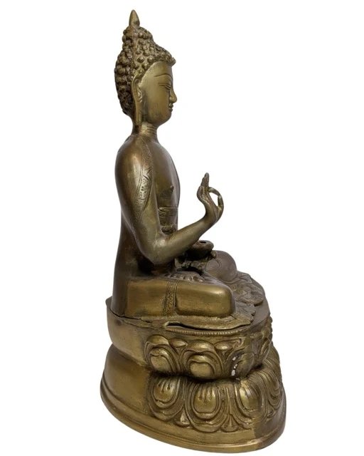 Antiek vuurverguld bronzen Boeddhabeeld – Himalaya, 19e eeuw – Beeldhouwkunst, Gold (photo 5 of 12)