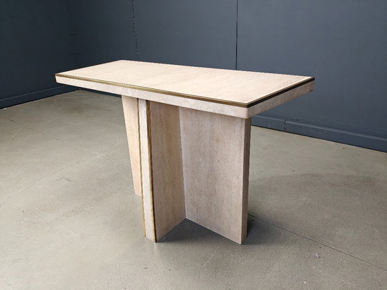 Image 1 of Vintage travertine and brass console table, 1970s