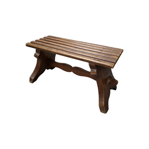 Ancien pouf français en noyer, milieu du 20e siècle