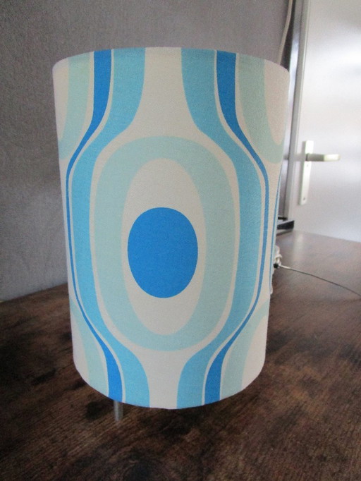 Vintage stof design lampje 22 cm blauw/wit