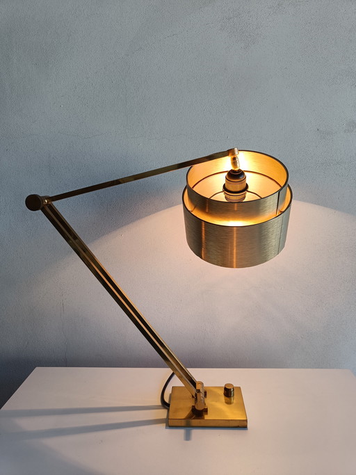 Large adjustable solid brass table lamp, Italy 1970s/80s, MD signed