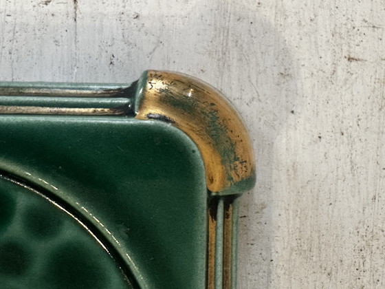Posavasos Art Déco de cerámica esmaltada en verde y dorado moteado. – Accesorios de mesa, Ceramic, Vintage (photo 9 of 12)