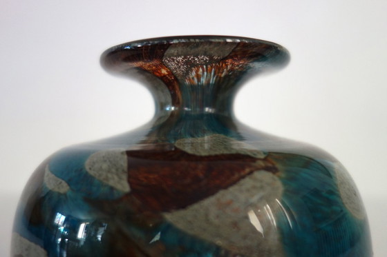 Image 1 of Runde Glasvase, signiert Mdina, Malta, 1970er Jahre