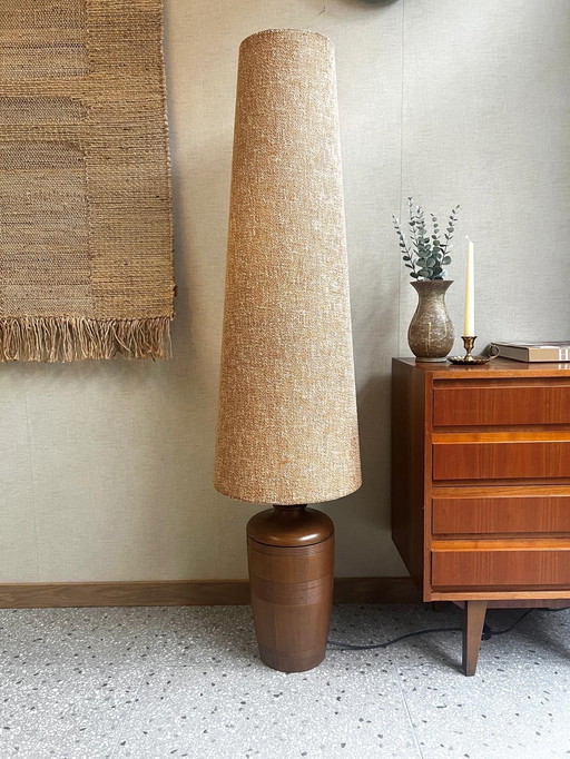 Vintage Floor Standing Lamp Turned Wooden Base H143Cm