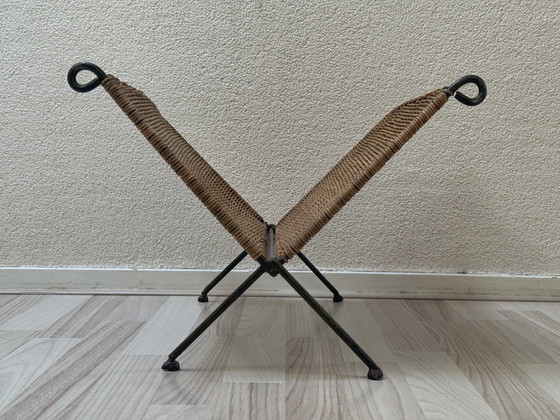 Image 1 of Vintage Rattan and Metal Magazine Rack