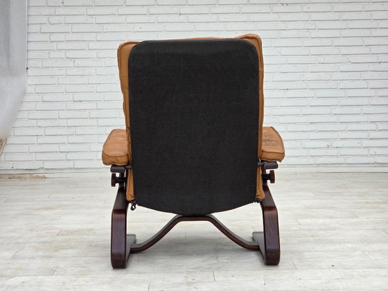 1970s, Norwegian design, adjustable armchair, leather, bentwood. (photo 11 of 25)