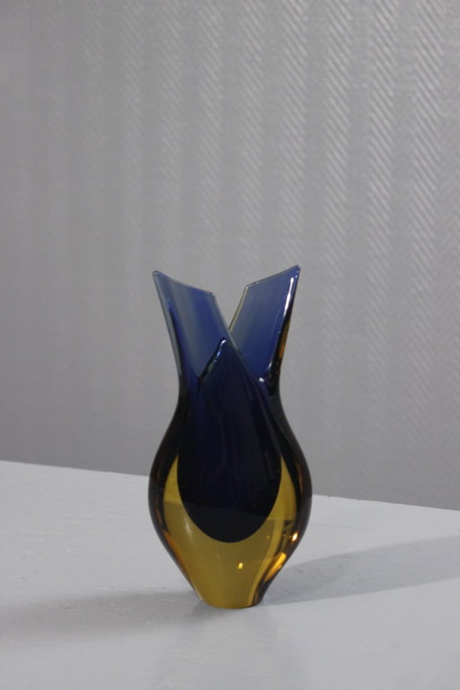 Vintage freeform vase immersed Murano glass Sommerso Poli Italy 1970s