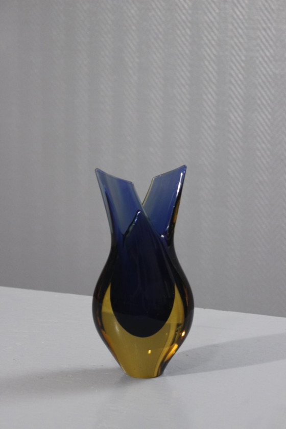 Image 1 of Vintage vrijgevormde vaas ondergedompeld Muranoglas Sommerso Poli Italië jaren 70