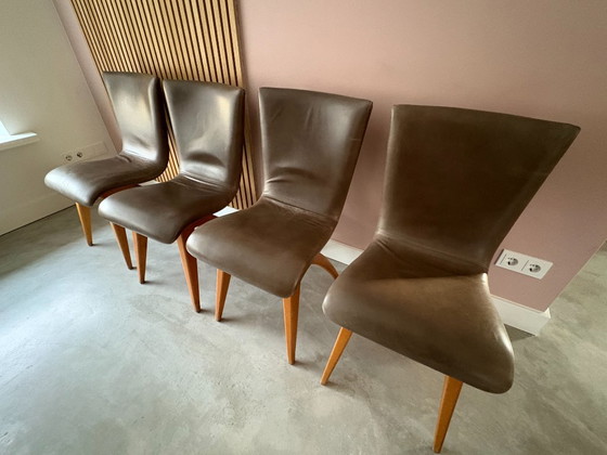 Set Van 4 G. Van Os Culemborg Dining Chairs – Eetkamerstoelen, Wood, Leather (photo 4 of 15)