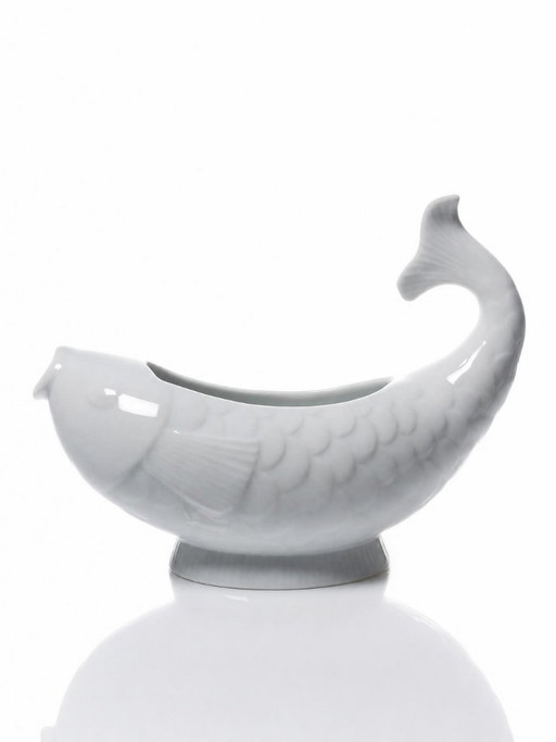 White porcelain fish-shaped gravy boat, Ocean France, 1970s-1980s