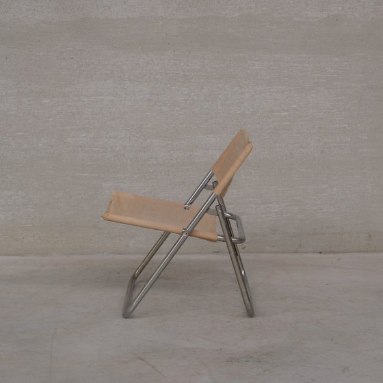 Image 1 of Niels Gammelgaard 'Cox' Folding Linen Mid-Century Chrome Lounge Chair