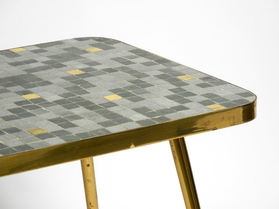 Image 1 of Beautiful Mid-Century Modern Brass Side Table With Mosaic Surface by Münchener Zierspiegel
