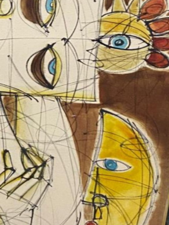 Image 1 of Large oil painting on canvas, Spanish Post-Cubist School, 1900s
