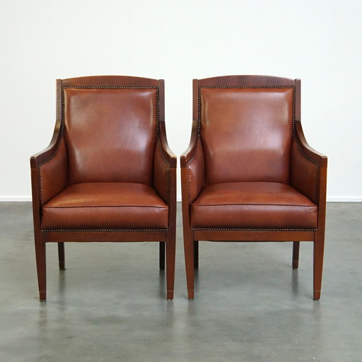 2 X Beef Leather Art Deco Armchair