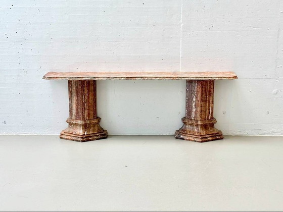 Image 1 of Consolle in marmo rosso-marrone con superficie lucida, Italia