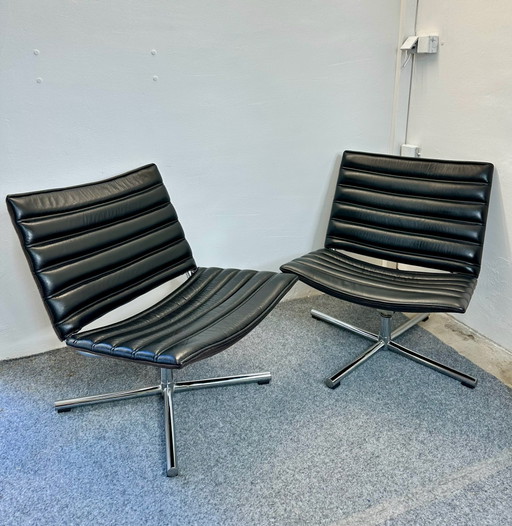 2 Fauteuils Lounge Vintage Hülsta Cuir Chrome Années 70