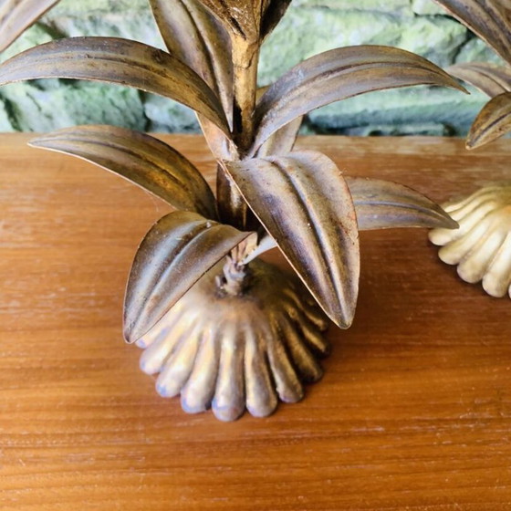 Image 1 of Coppia di candelabri in foglia d'oro degli anni '60