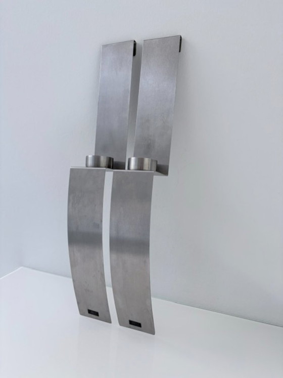 Set van 2 RVS design wandkandelaars 45 cm, Wanddecoratie, Roestvrij staal, Zilver (foto 9 van 15)
