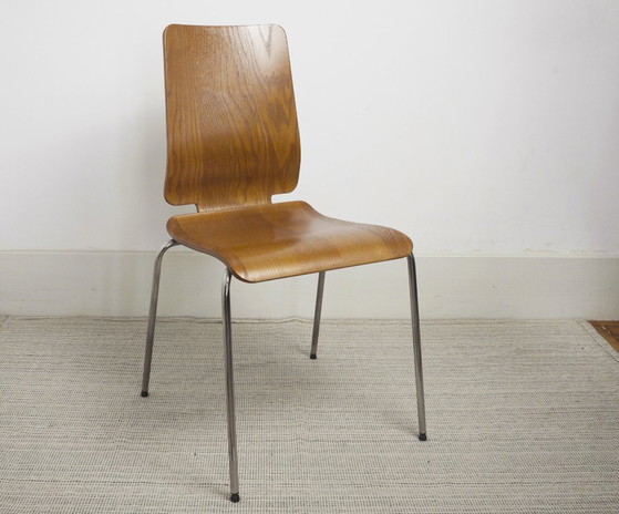 Image 1 of Chaises IKEA Gilbert en teck vintage, ensemble de 6 chaises de salle à manger empilables en contreplaqué de teck, style scandina