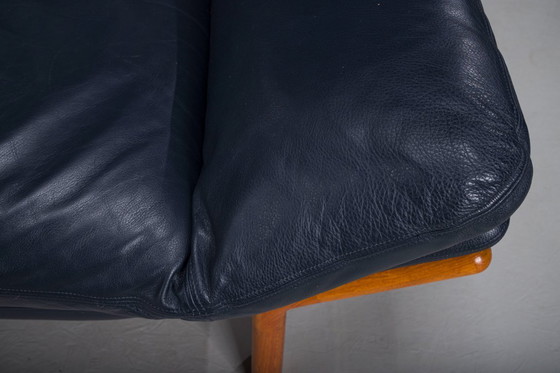 Image 1 of  Danish Teak and Navy Blue Leather 3-Seater Sofa from Komfort, 1970s