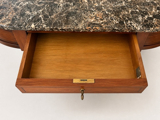 Console Demi-Lune Style Directoire/Louis XVI Revival en Bois Merisier et Marbre Veiné, 110 cm – Wood, Marble (photo 5 of 8)