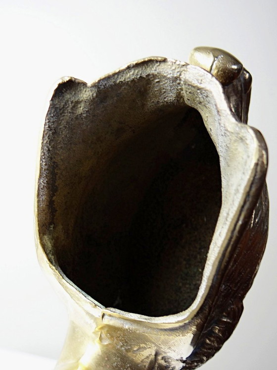Image 1 of Vintage swan planter/trinket dish in cast gold brass, 1970s-80s