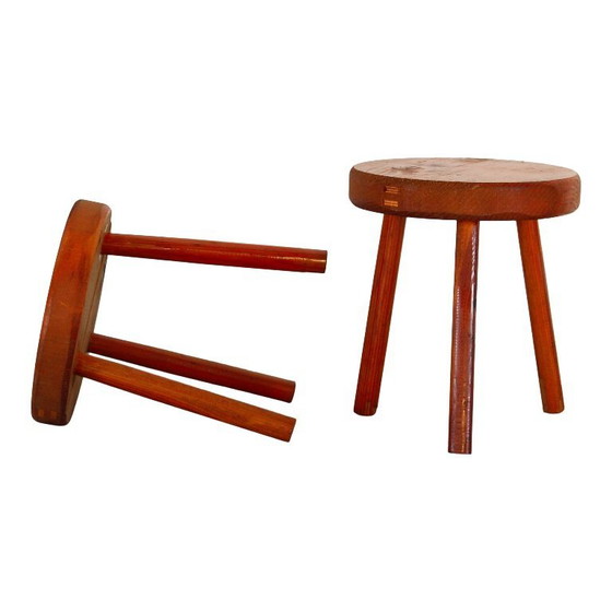 Image 1 of 2x fir wood stools in the style of the "Méribel" model by Charlotte Perriand, Italy, 1960s