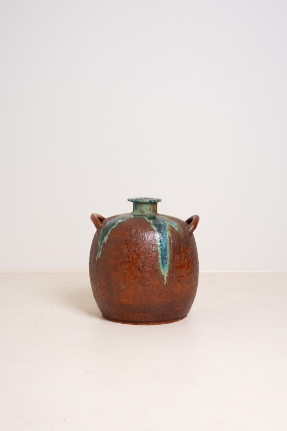 Image 1 of Large Handmade Ceramic Vase with Drip Glaze