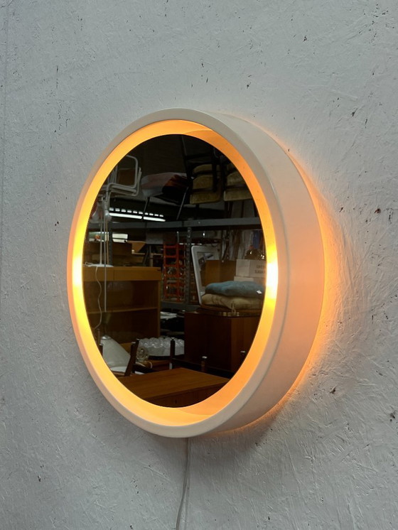 Image 1 of Vintage Round Plastic Mirror with Lighting, Germany 1970's