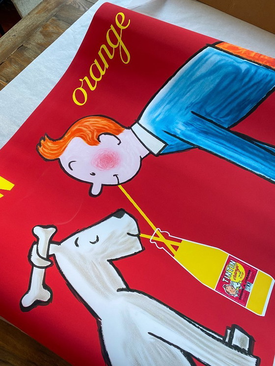 Image 1 of "Tintin Orange" Soda illustration by Savignac after Hergé - Poster 100 x 70 cm