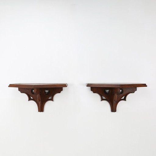 Paire de 2 consoles murales d'église en chêne sculpté, France vers 1850 1850