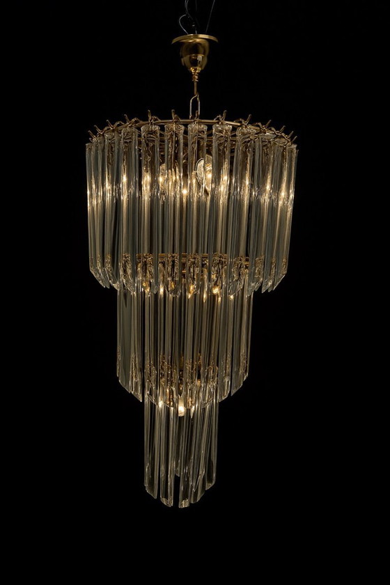 Image 1 of Lampadario a 3 file con tubi di cristallo Giesse Senago in stile Venini, Italia