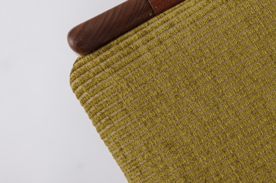 Image 1 of 1 of 5 Vintage Teak Dining Chair 1970s Germany, Restored Wood Frame, Green Upholstered Seat, Mid Century Modern