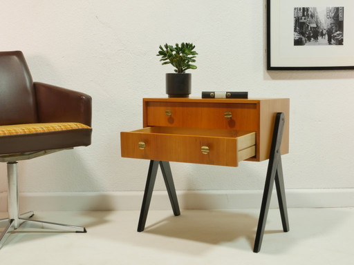 Meuble d'entrée vintage des années 1960, commode moderne du milieu du siècle, placage en érable, buffet à 2 tiroirs