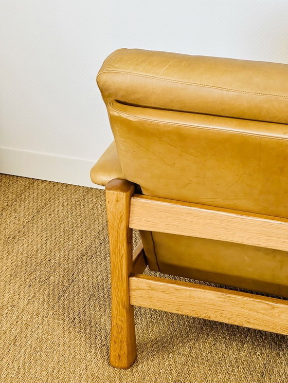 Image 1 of Ensemble de salon complet en cuir naturel et chêne, 1960, Set de 3