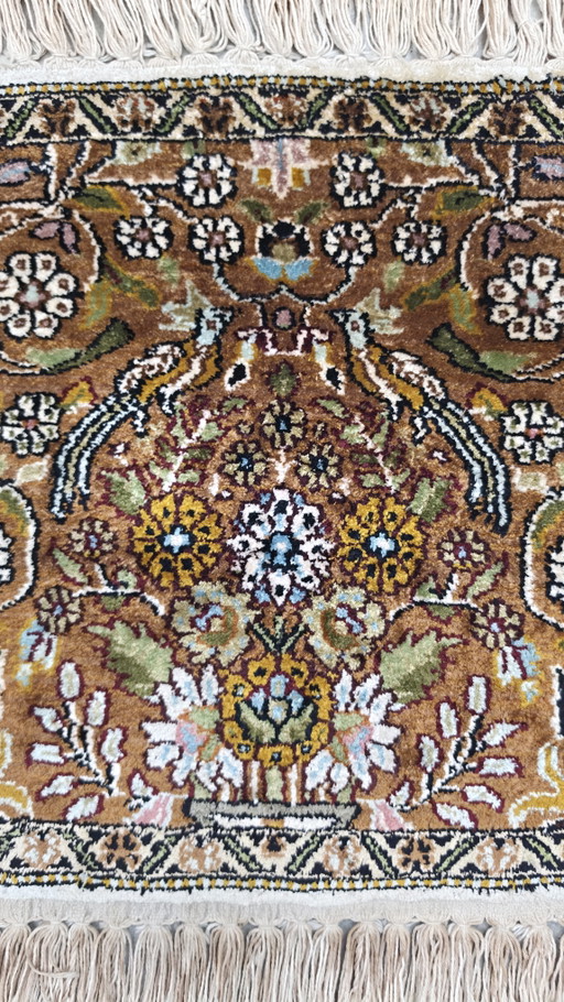 Handgeknoopt oriental zijde Kashmir tapijt mini square Birds 39x39cm