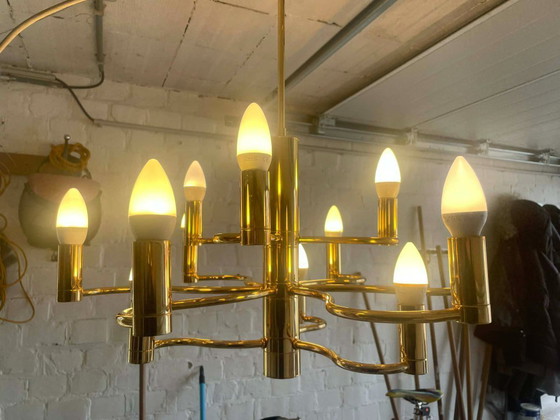 Image 1 of Lámpara de araña moderna de mediados de siglo con 12 brazos | SA Boulanger | Sciolari | rayos de sol