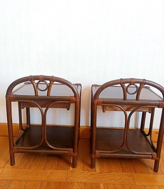 Image 1 of 2 comodini vintage in rattan degli anni '60
