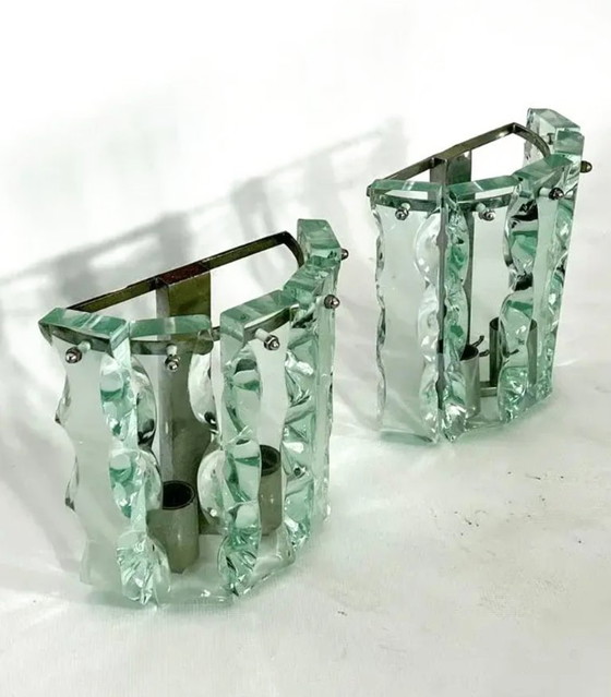 Image 1 of Een paar zeldzame vintage Zero Quattro Art wandlampen (Italië, jaren 70) in Fontana Arte-stijl