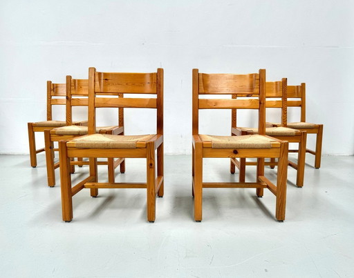 Vintage Danish Pine Chairs With Papercord By Tp Design For Gm Møbler, 1970S., Set Of 6