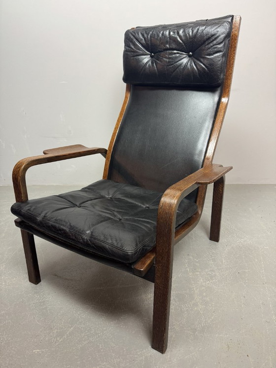 Image 1 of Poltrona lounge in pelle nera 'Lamino' modello P583 di design di metà secolo di Yngve Ekström per Swedese, Svezia, anni '60.