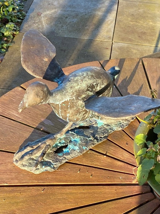 Scultura in bronzo Uccello: gallinella d'acqua