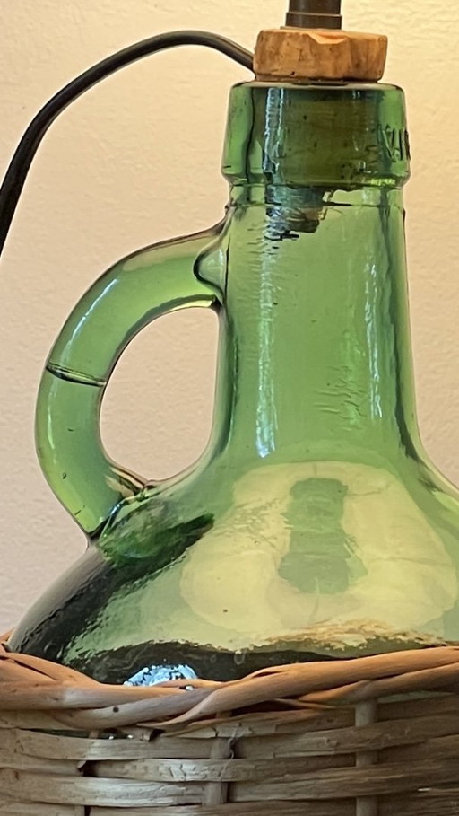 Lampe Dame Jeanne Verte Rotin Viresa Vintage